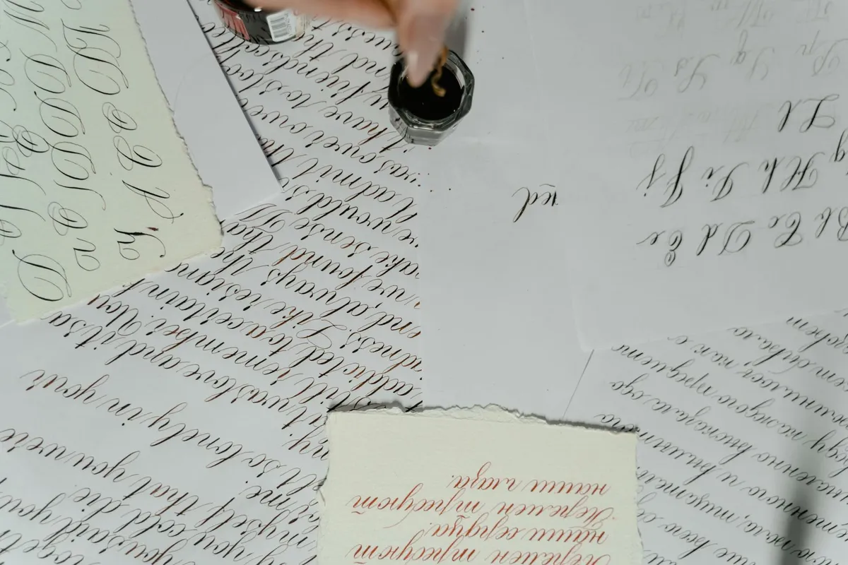 A close view of writing in progress on paper